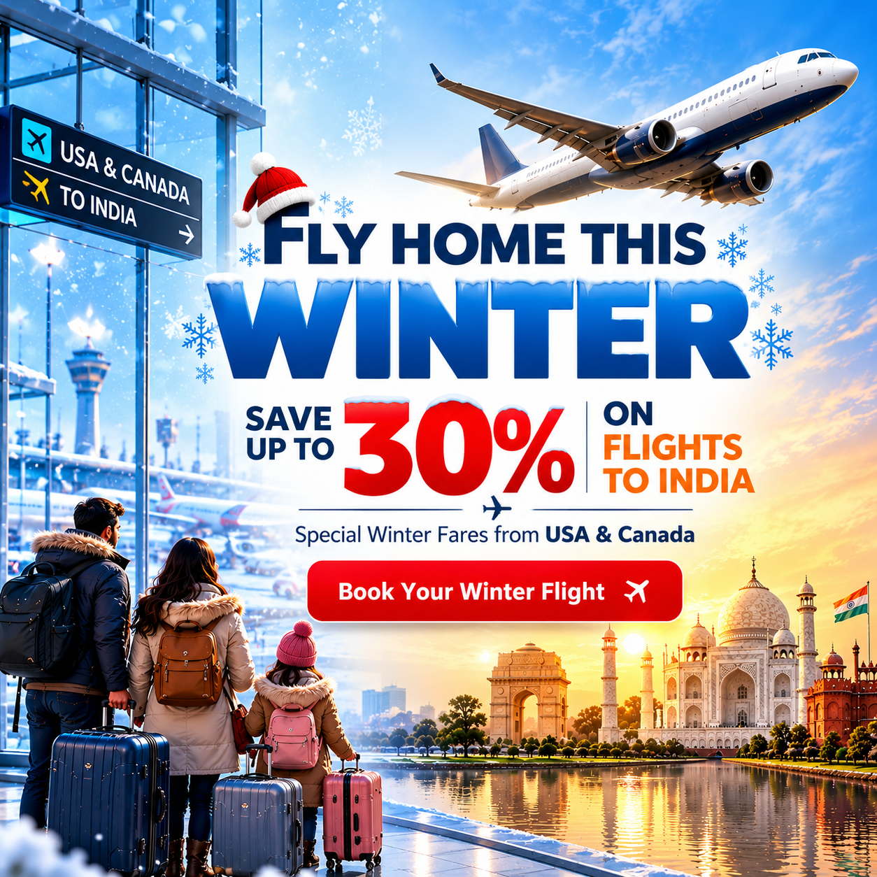 Winter flight deals to India from USA and Canada with up to 30% savings
