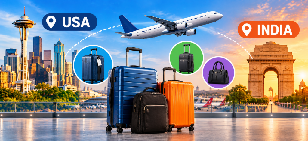 USA to India baggage allowance showing checked luggage and carry-on bags